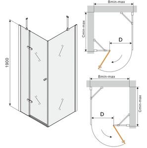 Mexen Roma, sprchovací kút 70 (dvere) x 50 (stena) cm, 6mm číre sklo, čierny profil, 854-070-050-70-00