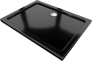Mexen Slim, obdĺžniková sprchová vanička 90x70x5 cm, čierna, chrómový sifón, 40707090