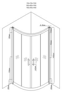 Mexen Rio, štvrťkruhový sprchovací kút s posuvnými dverami 70 x 70 cm, 5mm číre sklo, čierny profil + čierna sprchová vanička, 863-070-070-70-00-4170B