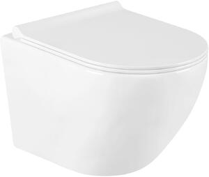 Mexen LENA Rimless, závesná WC misa so sedátkom pomaly-padajúcim SLIM, 48 x 36 cm, biela, 30220500