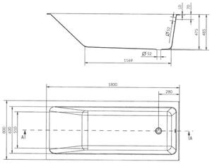 Cersanit Crea Slim akrylátová vaňa 180x80cm + nožičky, biela, S301-227