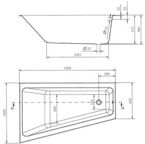 Cersanit Crea slim asymetrická vaňa ľavá 160x100cm + nožičky, S301-232