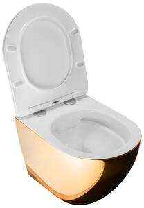 Rea CARLO mini - rimless závesná WC misa 49x37 s pomaly-padajúcim sedátkom, zlatá-biela, REA-C0669