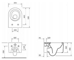Cersanit INVERTO závesná wc misa StreanOn 52 x 35,5 cm + pomaly-padajúce sedátko, Biela, S701-432