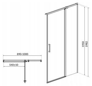 Cersanit Moduo - Dvere do niky / Dvere pre sprchový kút, pravé, 90x195cm, chrómový profil-číre sklo, S162-006