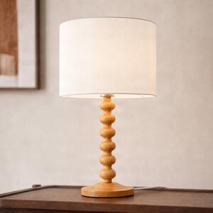 Lucande Stolová lampa Karlie, výška 45 cm, biela, drevo, E27, Svetlé drevo, Drevo