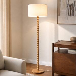 Lucande Stojacia lampa Karlie, výška 155 cm, biela, drevo, E27, Svetlé drevo, Drevo