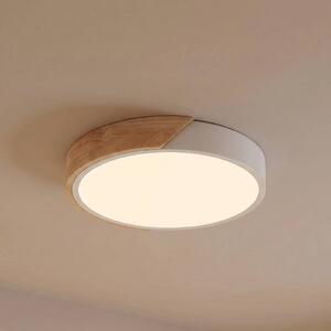PRIOS Stropné LED svetlo Lynorri, Ø 32 cm, biele, drevený vzor, Biela / opálová, Obývacia izba / jedáleň, Plast, Moderný, Závesné svietidlo