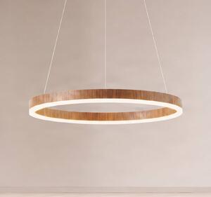 Lucande LED závesné svietidlo Thelma, orech/sivá, Ø 70 cm, Tmavé drevo, Obývacia izba / jedáleň, Plast, Moderný, Závesné svietidlo