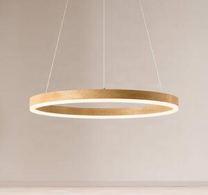 Lucande LED závesné svietidlo Thelma, dub prírodný/sivý, Ø 70 cm, Svetlé drevo, Obývacia izba / jedáleň, Plast, Moderný, Závesné svietidlo