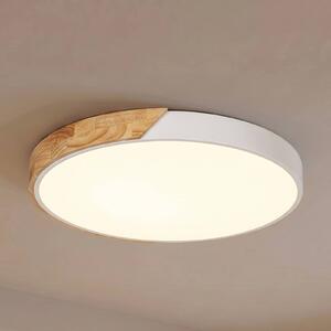 PRIOS Stropné LED svetlo Lynorri, Ø 52 cm, biele, drevený vzor, Biela / opálová, Obývacia izba / jedáleň, Plast, Moderný, Závesné svietidlo