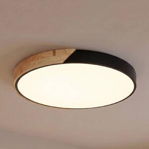 PRIOS Stropné LED svetlo Lynorri, Ø 52 cm, čierne, s dekorom dreva, Čierna, Obývacia izba / jedáleň, Plast, Moderný, Závesné svietidlo