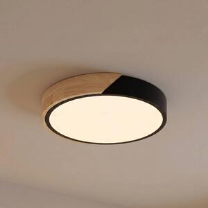 PRIOS Stropné LED svetlo Lynorri, Ø 32 cm, čierne, drevený vzor, Čierna, Obývacia izba / jedáleň, Plast, Moderný, Závesné svietidlo