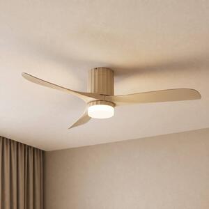 Lucande Stropný ventilátor LED Novri, béžový, Ø 132 cm,, Krémová / jantárovo žltá, Obývacia izba / jedáleň, Moderný