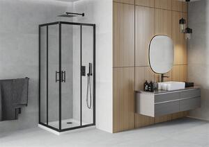 Mexen Rio, sprchovací kút s posuvnými dverami 90x90x190 cm, 5mm číre sklo, čierny profil, biela sprchová vanička SLIM, 860-090-090-70-00-4010B