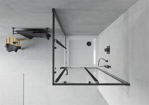 Mexen Rio, sprchovací kút s posuvnými dverami 90x90x190 cm, 5mm číre sklo, čierny profil, biela sprchová vanička SLIM, 860-090-090-70-00-4010