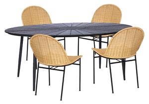 Súprava 4 ratanových jedálenských stoličiek Sofia a čierneho stola Marienlist - Essentials