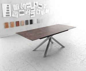 DELIFE Jedálenský stôl Edge 180/220x90 cm sklo koňaková podstava v tvare kríža obdĺžniková nerezová oceľ rozkladací