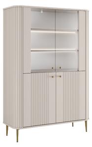 Vitrína Vesper 103 cm štvordverová - kašmír / zlaté nohy