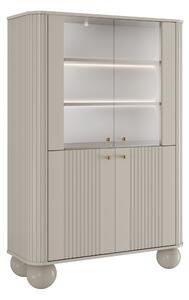 Vitrína Vesper 103 cm štvordverová - kašmír / zlaté úchytky / guľaté nohy