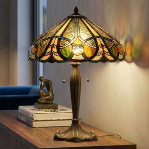 Clayre&Eef Stolná lampa 5299 podľa Tiffany 2 šnúrové vypínače, Viacfarebné, Obývacia izba / jedáleň, Sklo, Tiffany, Stojacie svietidlo