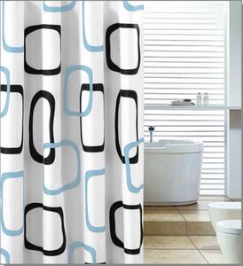 Aqualine Sprchový záves 180x200cm, polyester, biela/čierna/modrá