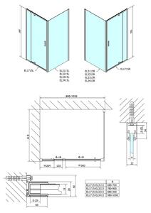 Polysan EASY LINE obdĺžnik/štvorec sprchovací kút pivot dvere 900-1000x1000mm L/P variant