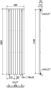 Mexen Oregon, vykurovacie teleso 1800 x 480 mm, 805 W, čierna, W202-1800-490-00-70