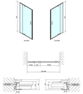 Polysan EASY LINE sprchové dvere otočné 760-900mm, sklo Brick