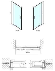 Polysan, EASY LINE otočné sprchové dvere 880-1020mm, sklo BRICK, EL1738