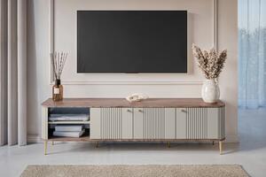 TV stolík Vespera 3D 187 cm - kašmírová / orech / zlaté nožičky