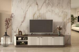 TV skrinka Vespera 3D 187 cm na sokli - kašmírová / orech / čierna
