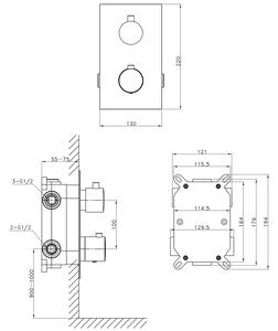Sapho, KIMURA podomietkový sprchový set s termostatickou batériou, box, 3 výstupy, chróm, KU383-21