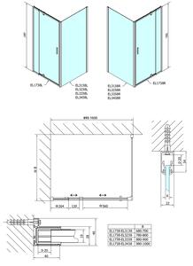 Polysan, Easy Line obdĺžniková sprchová zástena pivot dvere 900-1000x700mm L/P varianta, brick sklo, EL1738EL3138