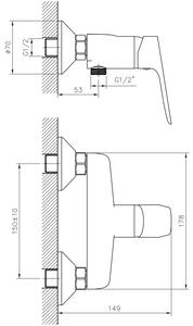 Bruckner, SCHMITZ nástenná sprchová batéria, rozteč 150mm, chrómová, 863.011.1