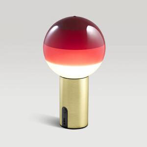 MARSET Akumulátorová stolová lampa Dipping Light, červená/mosadz, stmievateľná, Červená, Obývacia izba / jedáleň, Sklo, Dizajn, Stojacie svietidlo