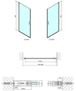 Polysan, ZOOM LINE sprchové dvere 1000mm, číre sklo, ZL1210
