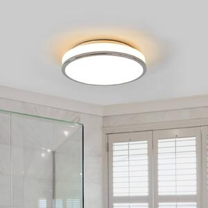 Lindby stropné LED svetlo Lyss, Ø 28 cm, chrómová farba, IP44, Biela / opálová, Kúpeľňa, Sklo, Moderný, Závesné svietidlo