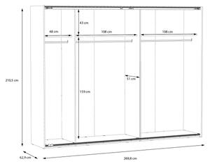 Šatníková skriňa so zrkadlom OREN 270x210 cm dub artisan