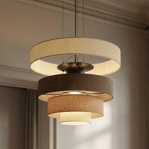 Lucande LED závesné svietidlo Peldano, Ø50 cm hnedá/béžová, stmievateľné, Hnedá / hrdzavá, Obývacia izba / jedáleň, Textil / látka / hodváb, Moderný, Závesné svietidlo