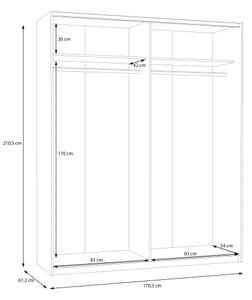 Šatníková skriňa s zrkadlom KARO 170x210 cm biela
