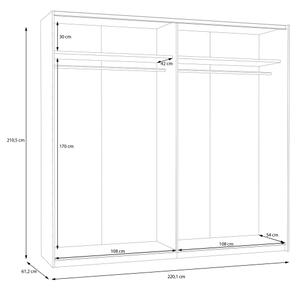 Šatníková skriňa so zrkadlom KARO 220x210 cm biela