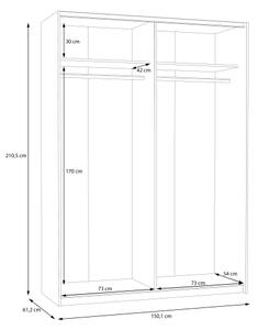 Šatníková skriňa so zrkadlom KARO 150x210 cm biela