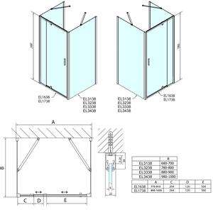 Polysan EASY LINE trojstenný sprchovací kút 800-900x800mm, pivot dvere, L/P variant, sklo Brick