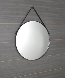 Sapho ORBITER okrúhle zrkadlo s koženým pásikom ø 50cm, čierna mat