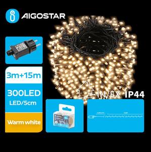 Aigostar - LED Vonkajšia vianočná reťaz 300xLED/8 funkcií 18m IP44 teplá biela
