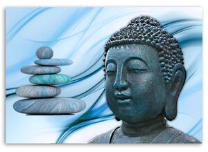 Obraz na plátne Hlava Budhu a kamene - modrý Rozmery: 60 x 40 cm