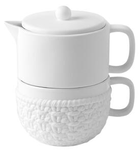 Čajová kanvička s hrnčekom White Knitting, 800 ml