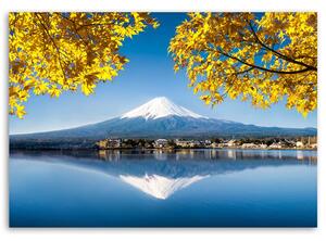 Obraz na plátne Hora Fuji, jazero a žlté listy Rozmery: 60 x 40 cm