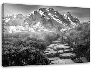 Obraz na plátne Kamenná cesta na vrchol - čiernobiely Rozmery: 60 x 40 cm